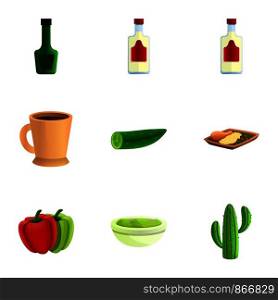 Mexican drinks icon set. Cartoon set of 9 mexican drinks vector icons for web design isolated on white background. Mexican drinks icon set, cartoon style