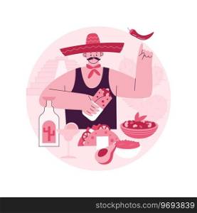 Mexican food abstract concept vector illustration. Latin american cuisine, mexican restaurant, burrito recipe, tex mex food, traditional cooking, spicy dish, ethnic dinner menu abstract metaphor.. Mexican food abstract concept vector illustration.