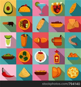 Mexican food icon set. Flat set of mexican food vector icons for web design. Mexican food icon set, flat style