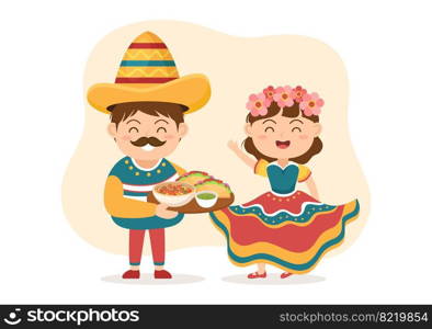 Mexican Food Restaurant with Various of Delicious Traditional Cuisine Tacos, Nachos and Other on Flat Cartoon Hand Drawn Templates Illustration