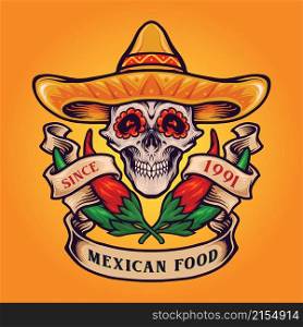 Mexican Food Skull Logo Chilli Vector illustrations for your work Logo, mascot merchandise t-shirt, stickers and Label designs, poster, greeting cards advertising business company or brands