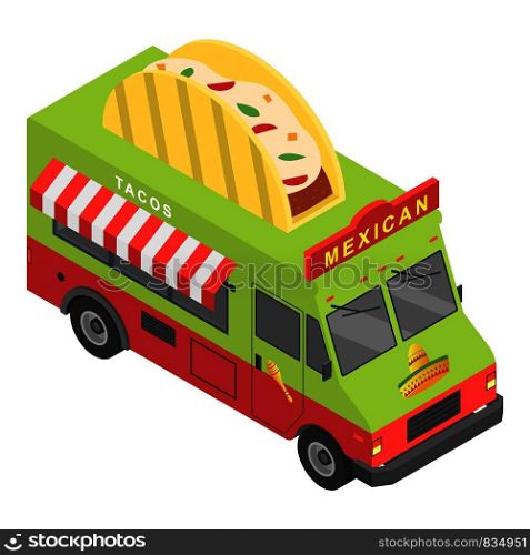 Mexican food truck icon. Isometric of mexican food truck vector icon for web design isolated on white background. Mexican food truck icon, isometric style