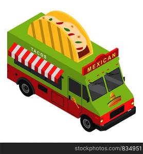 Mexican food truck icon. Isometric of mexican food truck vector icon for web design isolated on white background. Mexican food truck icon, isometric style