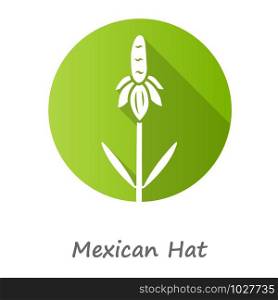 Mexican hat wild flower green flat design long shadow glyph icon. Upright prairie coneflower with name. Ratibida columnifera plant. Blooming wildflower. Spring blossom. Vector silhouette illustration
