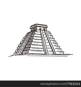 Mexican heritage of ancients culture living on territory vector. Monochrome sketch outline isolated icon of temple built with stone. Maya aztec cultures, inca architectural legacy religious sculpture. Mexican heritage of ancients culture living on territory