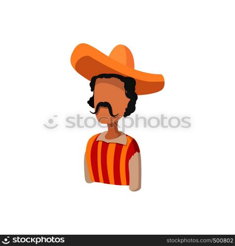 Mexican in a sombrero icon in cartoon style on a white background. Mexican in a sombrero icon in cartoon style