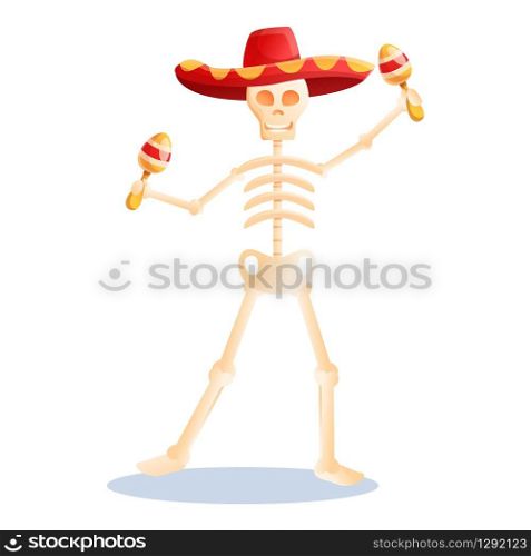 Mexican maracas skeleton icon. Cartoon of mexican maracas skeleton vector icon for web design isolated on white background. Mexican maracas skeleton icon, cartoon style