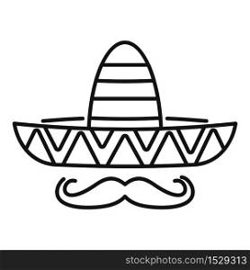 Mexican sombrero mustache icon. Outline mexican sombrero mustache vector icon for web design isolated on white background. Mexican sombrero mustache icon, outline style