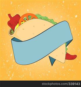 Mexican taco vector with texture wrapped in a banner with copy space