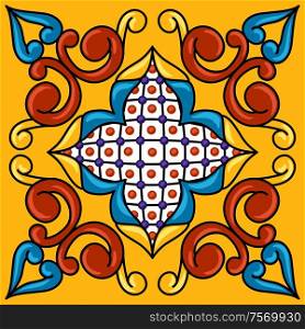 Mexican talavera ceramic tile pattern. Decoration with ornamental flowers. Traditional decorative objects. Ethnic folk ornament.. Mexican talavera ceramic tile pattern. Decoration with ornamental flowers.