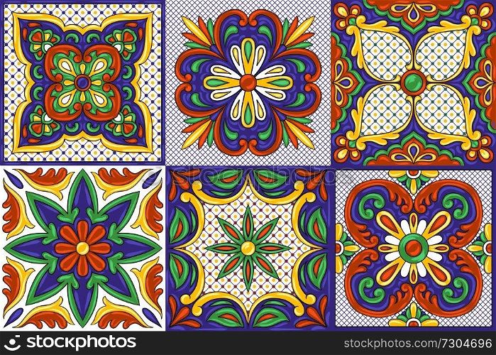 Mexican talavera ceramic tile pattern. Ethnic folk ornament. Italian pottery, portuguese azulejo or spanish majolica.. Mexican talavera ceramic tile pattern. Ethnic folk ornament.