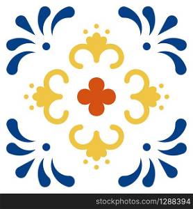 Mexican talavera tile pattern. Ornament in traditional style from Puebla on white background. Floral ceramic composition with flower, dot and leaves. Folk art design from Mexico. Mexican talavera tile pattern. Ornament in traditional style from Puebla on white background. Floral ceramic composition with flower, dot and leaves. Folk art design from Mexico.