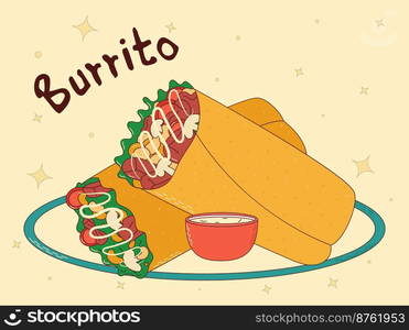 Mexican traditional food. Burrito Vector illustration. Mexican ...