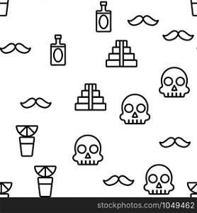 Mexican Traditional Vector Seamless Pattern Thin Line Illustration. Mexican Traditional Vector Seamless Pattern