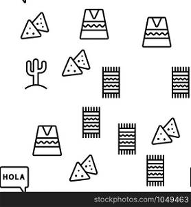 Mexican Traditional Vector Seamless Pattern Thin Line Illustration. Mexican Traditional Vector Seamless Pattern