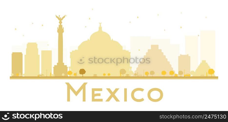 Mexico City skyline golden silhouette. Vector illustration. Simple flat concept for tourism presentation, banner, placard or web site. Business travel concept. Mexico isolated on white background