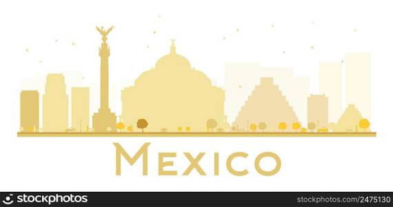 Mexico City skyline golden silhouette. Vector illustration. Simple flat concept for tourism presentation, banner, placard or web site. Business travel concept. Mexico isolated on white background
