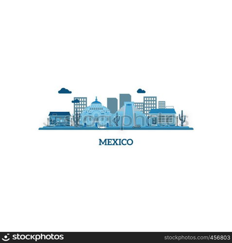 Mexico cityscape silhouette in blue colors. Vector illustration. Mexico cityscape silhouette in blue colors