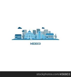 Mexico cityscape silhouette in blue colors. Vector illustration. Mexico cityscape silhouette in blue colors