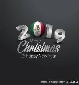 Mexico Flag 2019 Merry Christmas Typography. New Year Abstract Celebration background