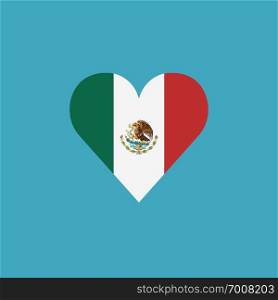 Mexico flag icon in a heart shape in flat design. Independence day or National day holiday concept.