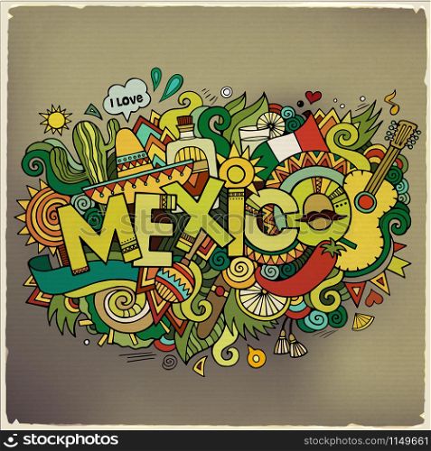 Mexico hand lettering and doodles elements background. Vector illustration