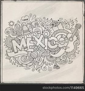 Mexico hand lettering and doodles elements background. Vector illustration