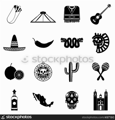 Mexico icons in black simple style for web and mobile devices. Mexico icons black