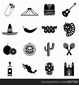 Mexico icons in black simple style for web and mobile devices. Mexico icons black