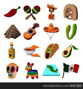 Mexico icons in cartoon style for web and mobile devices. Mexico icons cartoon