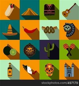 Mexico icons in flat style for web and mobile devices. Mexico icons flat