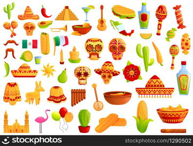 Mexico icons set. Cartoon set of Mexico vector icons for web design. Mexico icons set, cartoon style