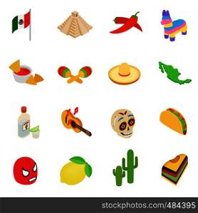 Mexico isometric 3d icons set isolated on white background. Mexico isometric 3d icons