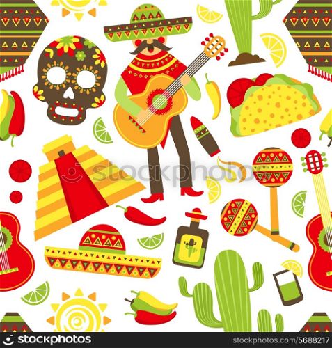 Mexico seamless pattern with travel traditional music latino america symbols vector illustration