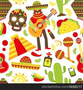 Mexico seamless pattern with travel traditional music latino america symbols vector illustration