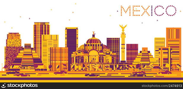Mexico Skyline with Color Buildings. Vector Illustration. Business Travel and Tourism Concept with Modern Architecture. Image for Presentation and Banner.