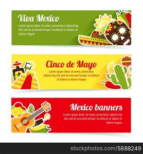 Mexico style culture building travel horizontal banner set isolated vector illustration