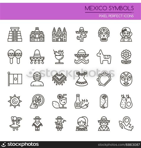 Mexico Symbols , Thin Line and Pixel Perfect Icons