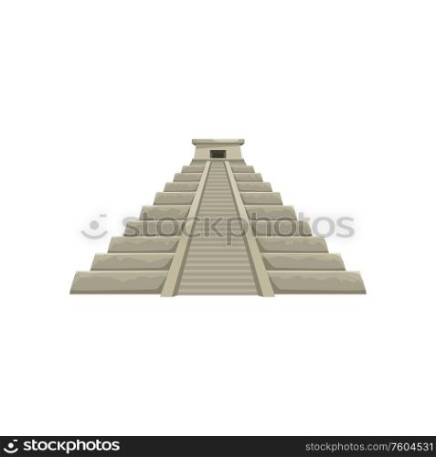 Mexico temple isolated aztec pyramid of sun. Vector mexican landmark, ancient civilization construction. Aztec pyramid of Sun isolated Mexican temple