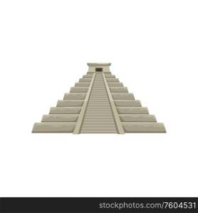 Mexico temple isolated aztec pyramid of sun. Vector mexican landmark, ancient civilization construction. Aztec pyramid of Sun isolated Mexican temple