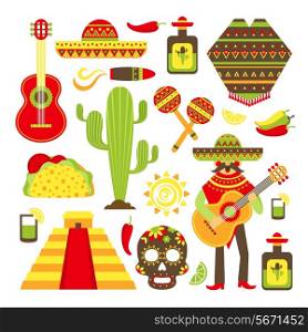 Mexico travel symbols decorative icon set isolated vector illustration