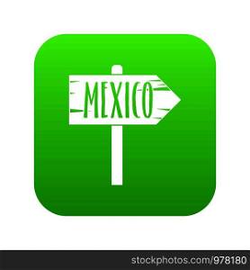 Mexico wooden direction arrow sign icon digital green for any design isolated on white vector illustration. Mexico wooden direction arrow sign icon digital green