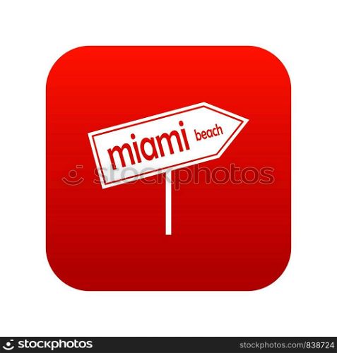 Miami arrow post sign icon digital red for any design isolated on white vector illustration. Miami arrow post sign icon digital red