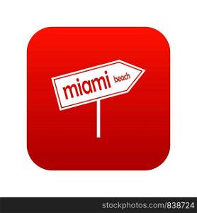 Miami arrow post sign icon digital red for any design isolated on white vector illustration. Miami arrow post sign icon digital red