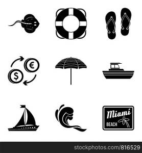 Miami beach icons set. Simple set of 9 miami beach vector icons for web isolated on white background. Miami beach icons set, simple style