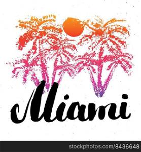 Miami Calligraphy lettering handwritten sign, Hand drawn grunge calligraphic text. Vector illustration .. Miami Calligraphy lettering handwritten sign, Hand drawn grunge calligraphic text. Vector illustration