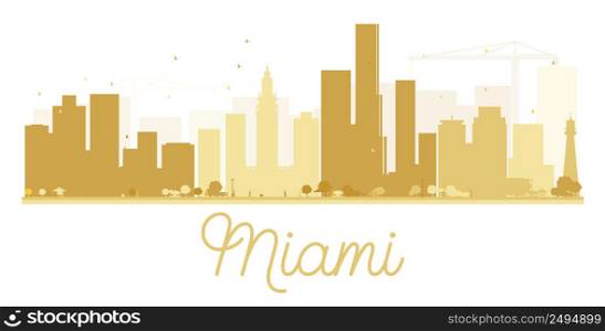 Miami City skyline golden silhouette. Vector illustration. Simple flat concept for tourism presentation, banner, placard or web site. Business travel concept. Cityscape with landmarks