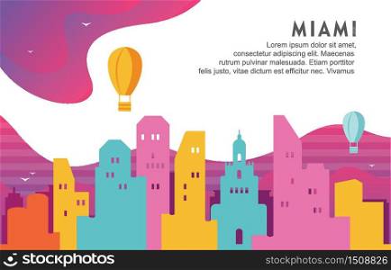 Miami Florida City Building Cityscape Skyline Dynamic Background Illustration