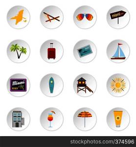 Miami icons set. Flat illustration of 16 Miami vector icons for web. Miami icons set, flat style