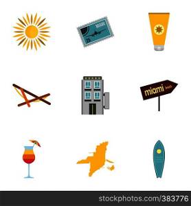 Miami icons set. Flat illustration of 9 Miami vector icons for web. Miami icons set, flat style